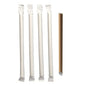 Pictured are five PAPSTAR Bubble Tea straws "pure" (Ø 12 mm, 20 cm, brown, pointed | foil) from PAPSTAR GmbH; four individually wrapped and one unwrapped, all arranged vertically on a white background.