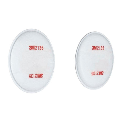 Pictured are two round, white 3M™ Particulate Filters 2135, P3 (1 pair/pack) from 3M Deutschland GmbH with red lettering on a white background.
