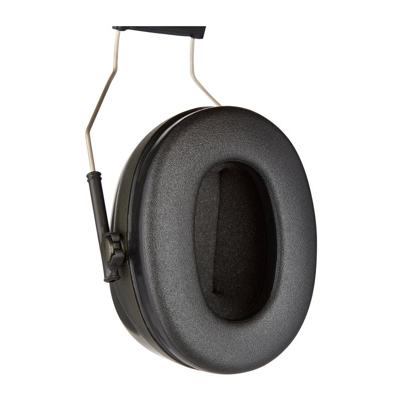 Taispeánann gar-amharc den 3M™ PELTOR™ Optime™ II Cluasáin H520A (SNR 31 dB, Glas) de chuid 3M Deutschland GmbH an polster cluaise ubhchruthach le polster struchtúrtha dubh agus lúibín miotail ar chúlra bán.