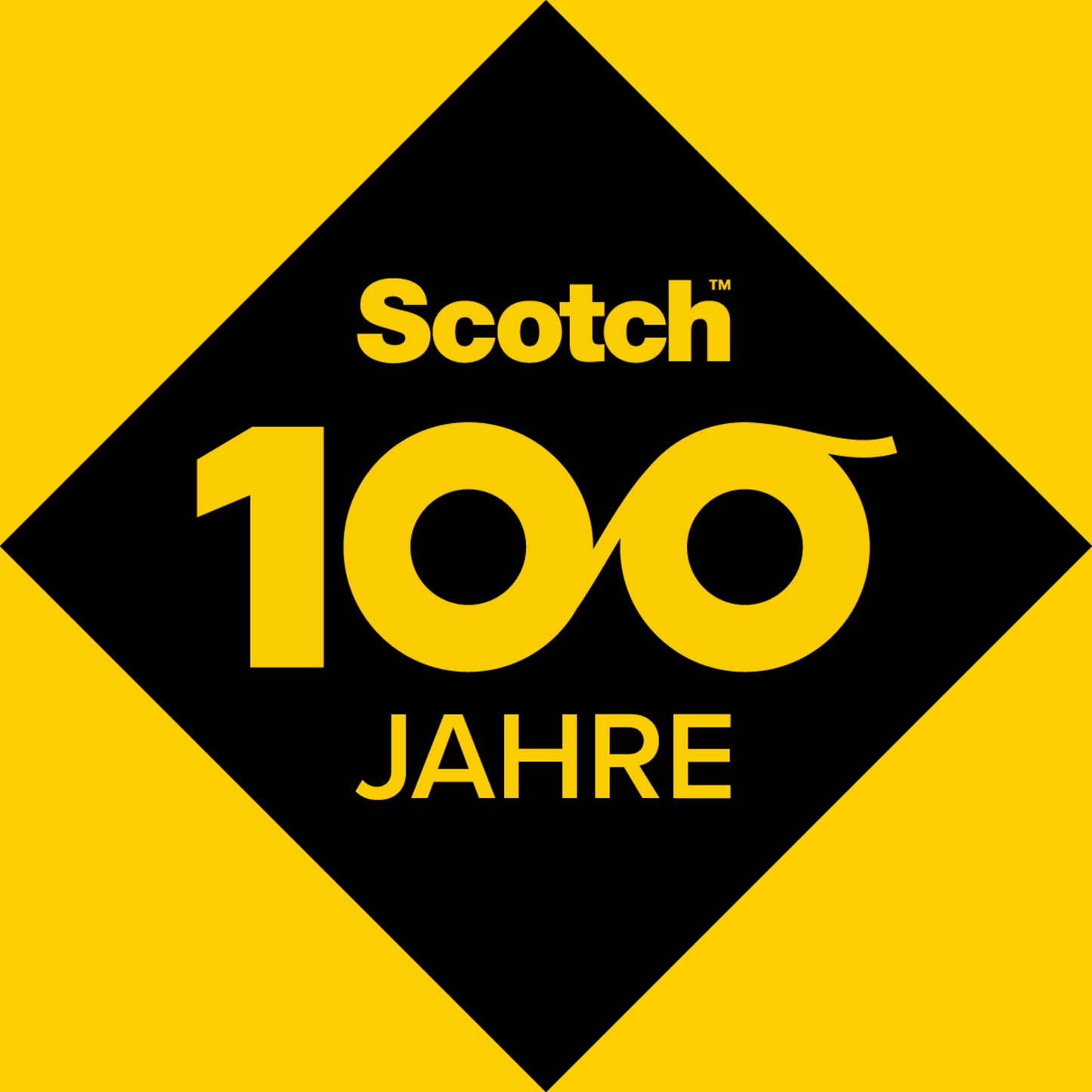 Scotch™ Dubh Bróg-Tábla C30 i gcruth rombóideach dubh le "Scotch" agus "100 Bliain" i buí ar buí; is siombail é an dara nialas sa 100. Áirítear 1 rolla téip Scotch® Magic™, 19 mm x 8.89 m ó 3M Deutschland GmbH.