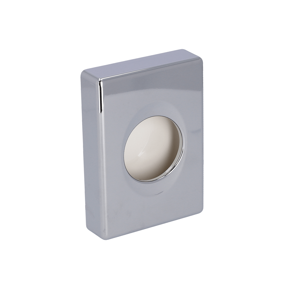 The EMIL DEISS KG (GmbH + Co.) 99302 dispenser hygiene box, chrome-colored, 100x139.5x27.5 mm, rectangular with a central round opening, is depicted isolated on a white background. Pack of 25 pieces.