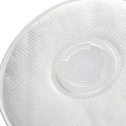 Close-up of a white, circular 3M™ Particulate Filter 2135 (P3, 1 pair/pack) from 3M Deutschland GmbH with a textured surface and a central plastic valve, designed for respirators, against a solid-colored background.
