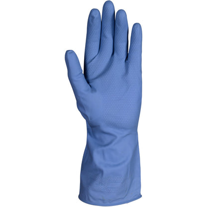 A single yellow ENA Multipurpose Household Glove Latex from Abena Re-Seller GmbH is shown upright, with the textured surface of the palm and fingers visible, and the design extending beyond the wrist.