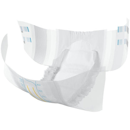 Tugann ABENA Slip Flexi Fit M-L Premium ó Abena Re-Seller GmbH leaisteacha coise, línéadach bog istigh, marcálacha daite lasmuigh agus oiriúnacht sholúbtha le limistéar ionsúite oscailte agus crios coime.