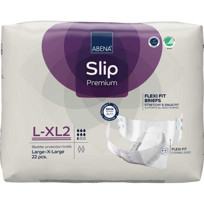 Pacáiste de ABENA Slip Flexi Fit M-L Premium ó Abena Re-Seller GmbH le 22 píosa a bhfuil sleamhnáin solúbtha aige le haghaidh oiriúnacht foirfe agus ábhair atá cairdiúil don chraiceann.