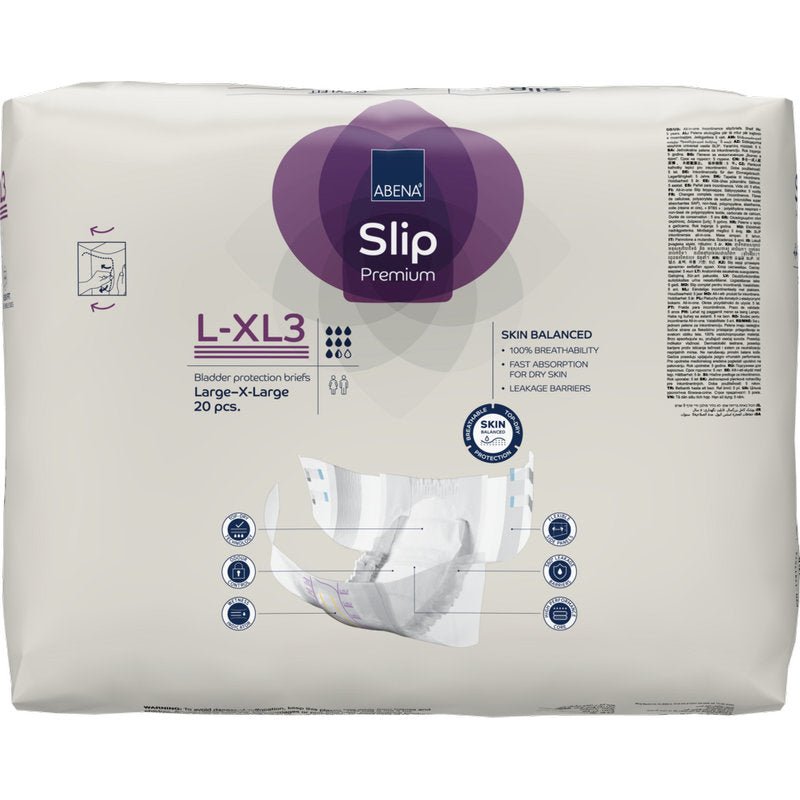 Pacáiste 20 ABENA Slip Flexi Fit M-L Premium diapers do dhaoine fásta ó Abena Re-Seller GmbH, a bhfuil ionsú tapa, bacainní sceitheadh, oiriúnacht solúbtha agus teicneolaíocht cothromaíochta craicinn acu.