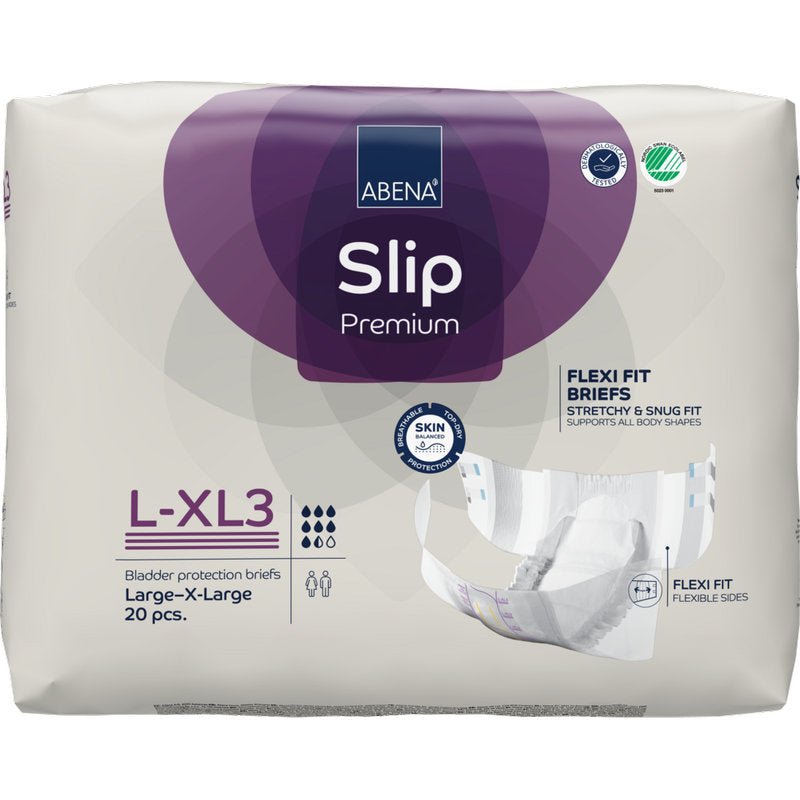 Tá 20 píosa i bpacáiste ABENA Slip Flexi Fit M-L Premium ó Abena Re-Seller GmbH agus tá tréithe aige mar chaighdeán préimhe, oiriúnacht solúbtha, cosaint craicinn agus taobhanna solúbtha.