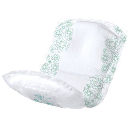 The ABENA Light Extra 3, Premium | Pack (10 pieces) from Abena Re-Seller GmbH is a disposable pad with a white surface and light green geometric patterns, designed for daily comfort and secure protection.