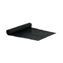 Eine Rolle der Abena Re-Seller GmbH Abfallsäcke 120 L (700x1100 mm, 55 my LDPE, schwarz, Rolle mit 10 Beuteln) liegt teilweise abgerollt auf einer weißen Fläche.