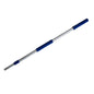 The Abena Re-Seller GmbH telescopic aluminum handle, standard, 100-180 cm, has a silver aluminum body with blue handles, an end grip, and mounting holes; available in boxes of 25 pieces.