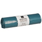 The rolled-up blue Abena Re-Seller GmbH garbage bags 70L (575x1000 mm, 48 my LDPE) are equipped with a bilingual label and are delivered in a roll of 25 tear-resistant garbage bags. They offer reliable durability for daily waste needs.
