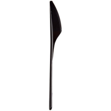 A black Abena Re-Seller GmbH reusable knife (18.7cm, PP) is depicted upright against a white background. The reusable knife, sold in packs of 50, has a serrated edge as an alternative to disposable cutlery.