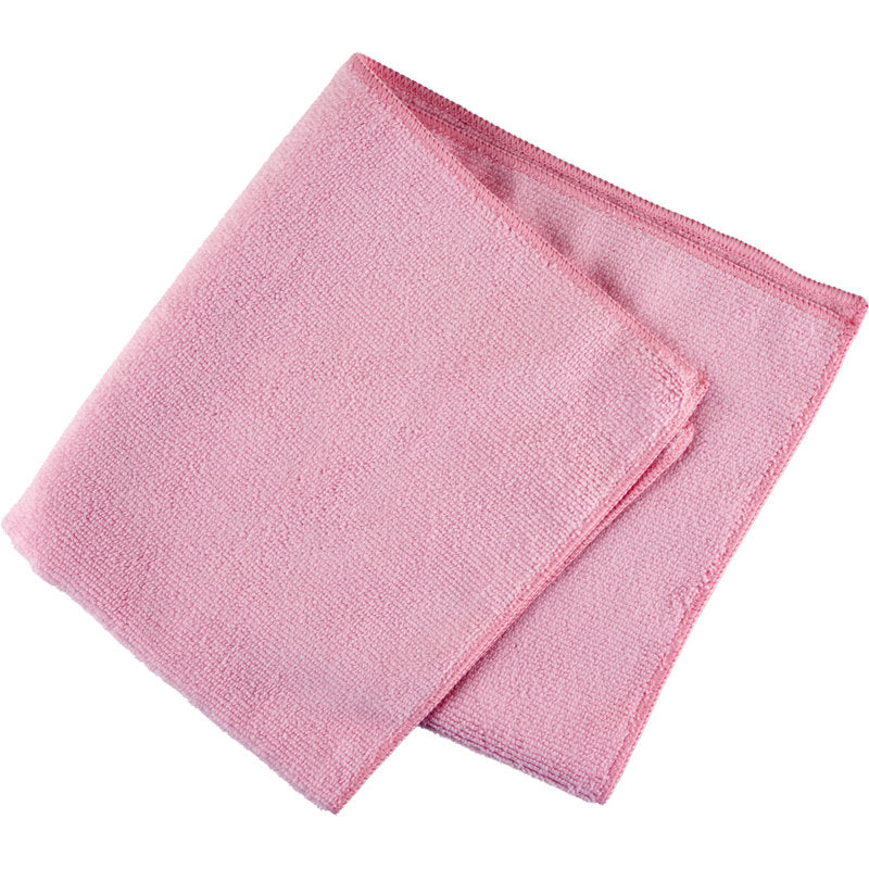 Pictured is a folded pink microfiber cloth ENA Natura 40x40 cm from Abena Re-Seller GmbH on a white background, ideal for streak-free cleaning.