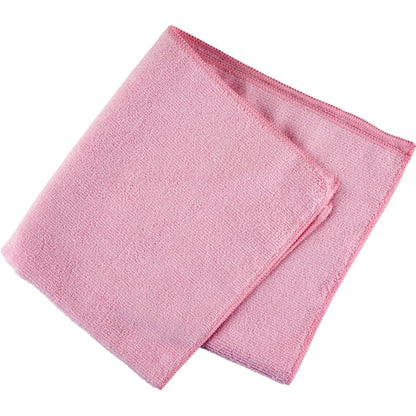 Pictured is a folded pink microfiber cloth ENA Natura 40x40 cm from Abena Re-Seller GmbH on a white background, ideal for streak-free cleaning.