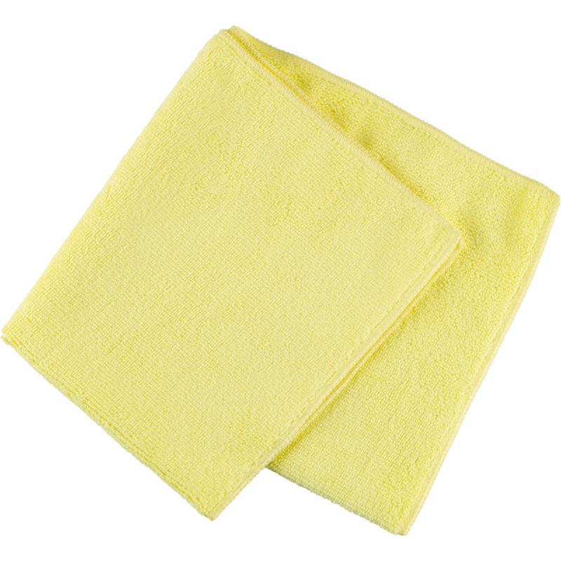 A yellow microfiber cloth ENA Natura, 40x40 cm from Abena Re-Seller GmbH, is neatly folded on a white background - perfect for streak-free cleaning.