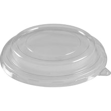 A transparent, round RPET lid for a bowl (ø14.5 cm) from Abena Re-Seller GmbH with a raised center and small tab, pictured on a white background. Pack of 50 pieces.