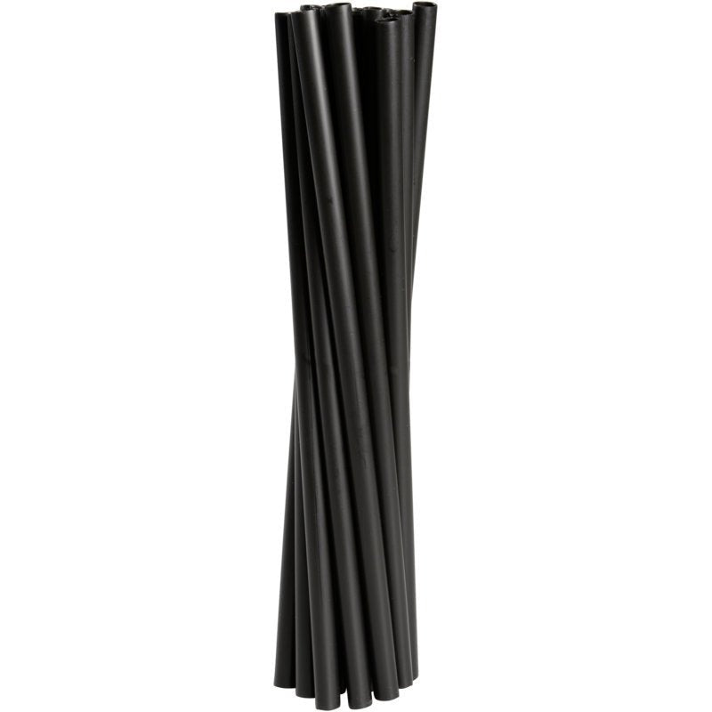 A pack of 250 Abena Re-Seller GmbH reusable drinking straws (24 cm, ø 8 mm, black, PP) stands upright and grouped against a plain white background.