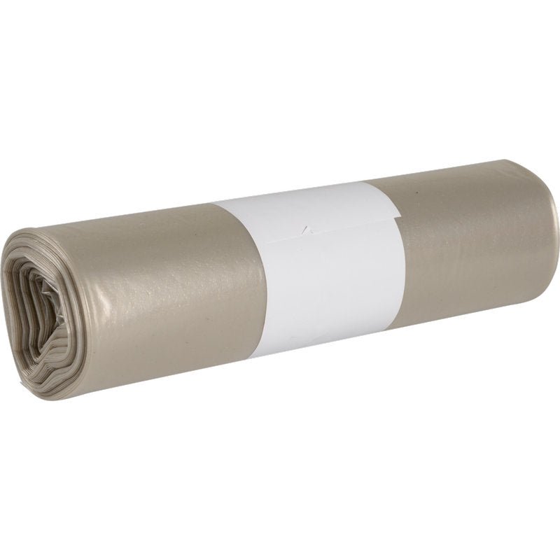 Paca dlúth-rollta de mhálaí dramhaíola liath-éadrom do Sæ kko Boy 60 (55 my LDPE Athchúrsáilte) ó Abena Re-Seller GmbH, le lipéad bán simplí sa lár, le feiceáil os comhair cúlra bán.