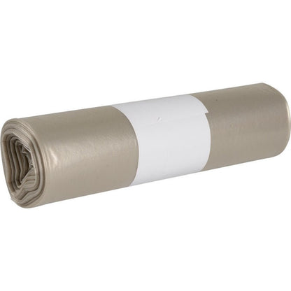 Paca dlúth-rollta de mhálaí dramhaíola liath-éadrom do Sæ kko Boy 60 (55 my LDPE Athchúrsáilte) ó Abena Re-Seller GmbH, le lipéad bán simplí sa lár, le feiceáil os comhair cúlra bán.