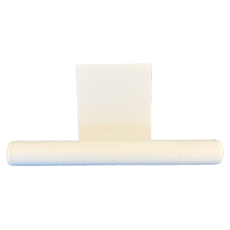 A white cylindrical suspension for Sækko Boy waste containers from Abena Re-Seller GmbH, with a flat, rectangular back, stands on a white background and serves as an environmentally friendly mounting (cardboard, 100 packs).