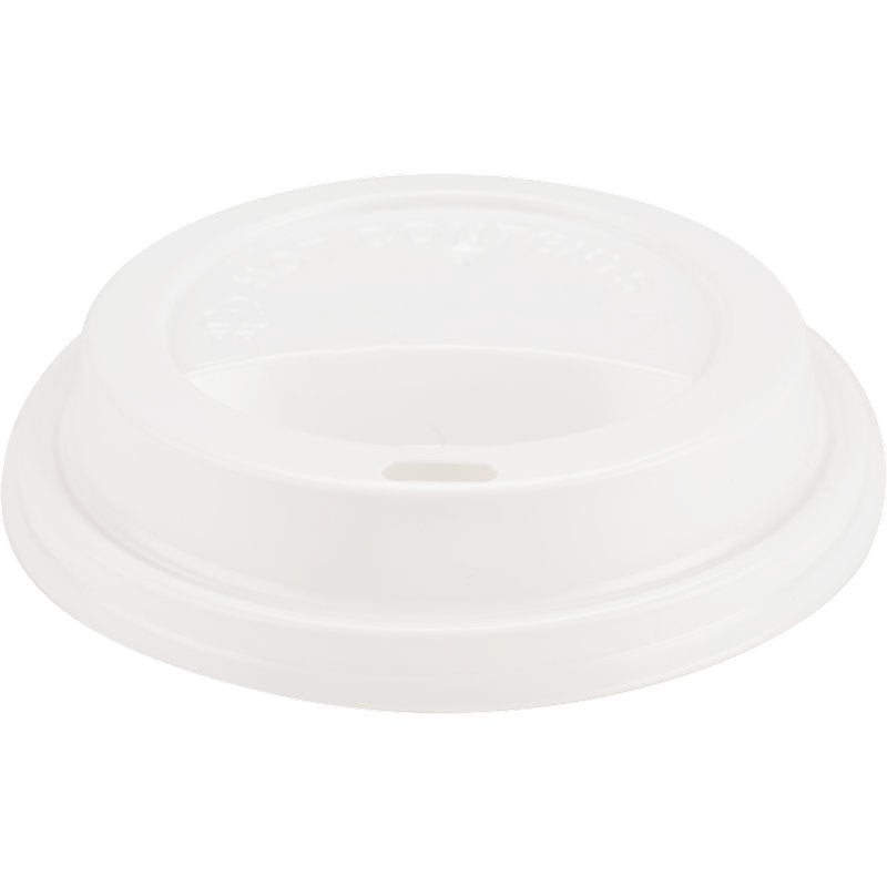 The lid for coffee cups, PP by Abena Re-Seller GmbH is a white plastic lid with a raised edge and oval drinking opening - ideal as a lid for hot beverages.