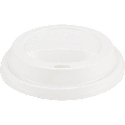 The lid for coffee cups, PP by Abena Re-Seller GmbH is a white plastic lid with a raised edge and oval drinking opening - ideal as a lid for hot beverages.