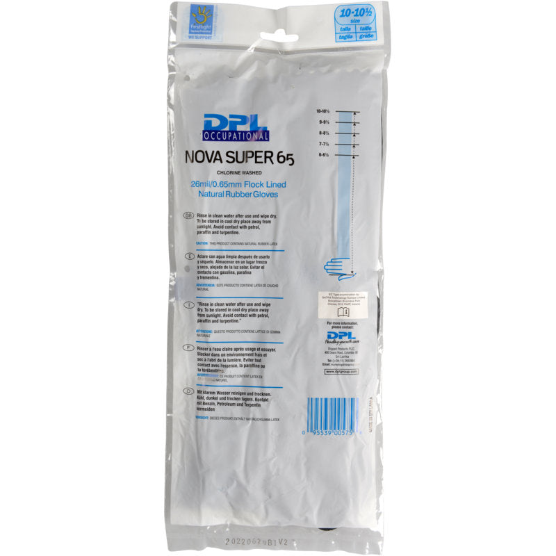 Eine versiegelte Kunststoffverpackung enthält Abena Re-Seller GmbH Haushaltshandschuhe Latex, Schwarz, 28cm/0,65mm, mit aufgedruckter Gebrauchsanweisung und Branding, sowie einen transparenten Abschnitt, in dem die Haushaltshandschuhe zu sehen sind.