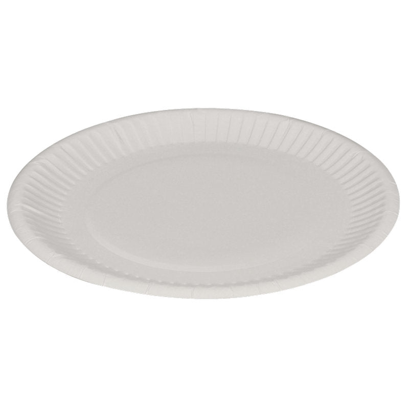 The Round Paper Plate, White by Abena Re-Seller GmbH is a round, white disposable plate with a scalloped edge - environmentally friendly and perfect for eco-conscious events.