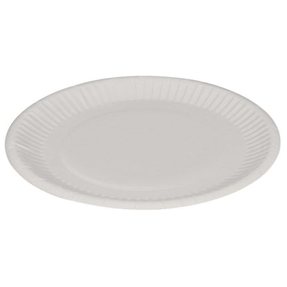 The Round Paper Plate, White by Abena Re-Seller GmbH is a round, white disposable plate with a scalloped edge - environmentally friendly and perfect for eco-conscious events.