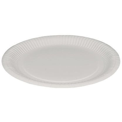 The Round Paper Plate, White from Abena Re-Seller GmbH is a simple round white plate with a textured edge - perfect as an eco-friendly disposable plate for any occasion.