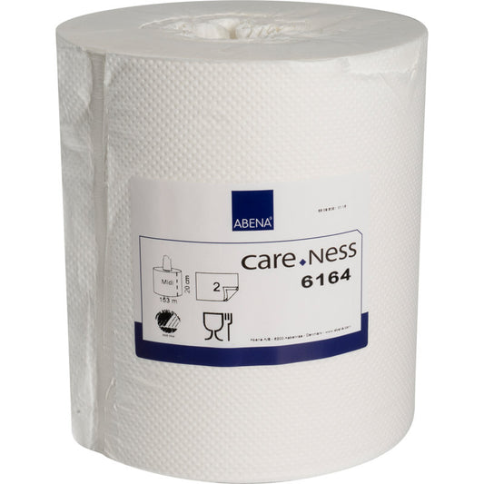 Die Abena Re-Seller GmbH Handtuchrolle Midi, 2-lagig, weiß (20,3 cm x 153 m), wird im 6er-Karton geliefert und ist mit Lebensmittelsicherheitssymbolen versehen, die eine bequeme und sichere Anwendung ermöglichen.