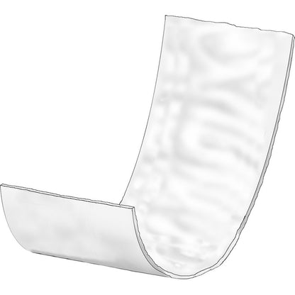A single, curved, semi-transparent white sheet - like flexible plastic or paper - is shown on a solid-colored background. Ideal for incontinence care with high absorbency: ABENA Let Super Airlaid, pack (100 pieces) from Abena Re-Seller GmbH.