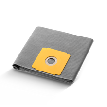 Ein Arcora Pro1Plus Dauerstofffilter Wiederverwendbar von Arcora International GmbH, grau mit gelbem Kunststoffanschluss, ist gefaltet auf einem einfarbig weißen Hintergrund abgebildet.