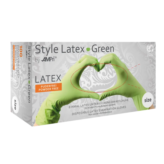 Ampri Style Green Latex gloves powder-free by Med-Comfort, green | Box (100 pieces)