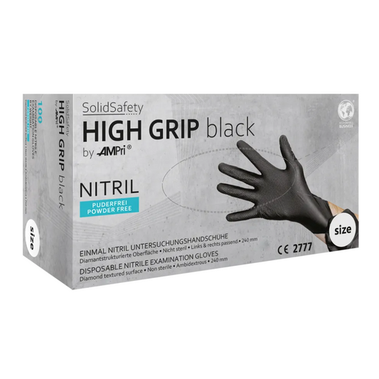 AMPRI solafety SolidSafety Ard Grip Black Nitril lámhainní Ceimiceach Ceimiceach Dubh S - XXL