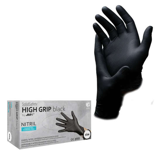 AMPRI solafety SolidSafety Ard Grip Black Nitril lámhainní Ceimiceach Ceimiceach Dubh S - XXL