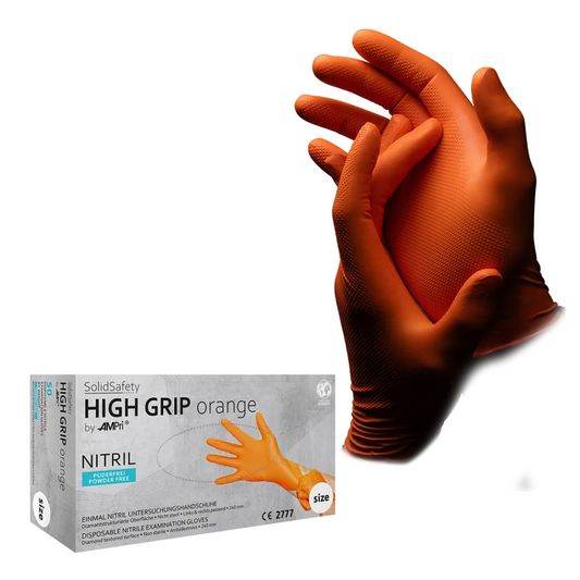 AMPRI solafety SolidSafety GRIP Ard -Ghreim Orange Lámhainní Cosanta Ceimiceach S - XXL