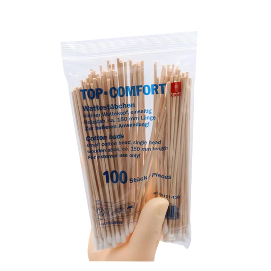 Ampri Top-Comfort Once Wattstabchen with nature wooden stick 150 mm | Pack (100 pieces)