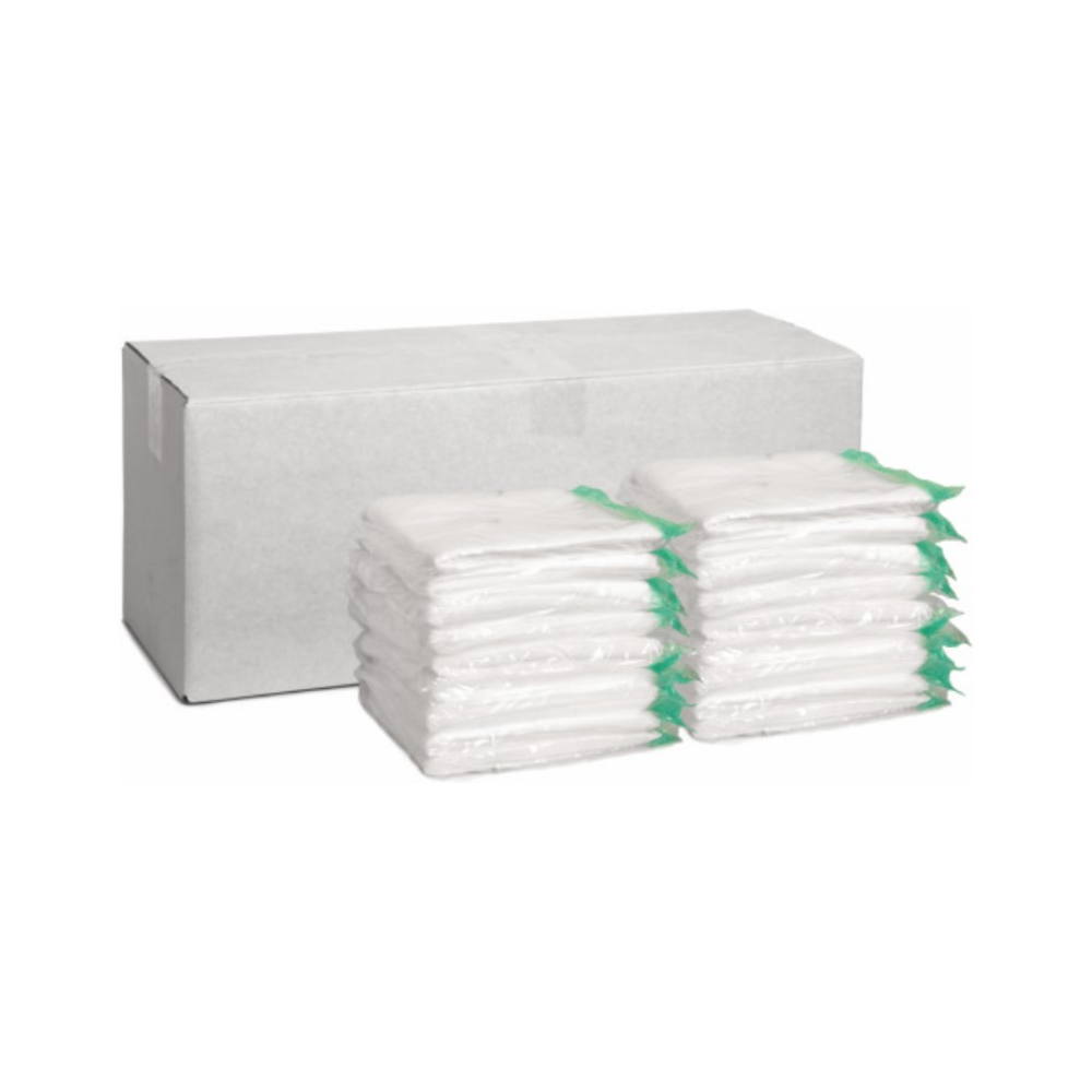 A simple white box stands behind two stacks of Arcora Disposable Fleece Cloth Impregnated (100 pieces) by Arcora International GmbH, with each stack secured with green bands for a hygienic cleaning solution against a clean white background.