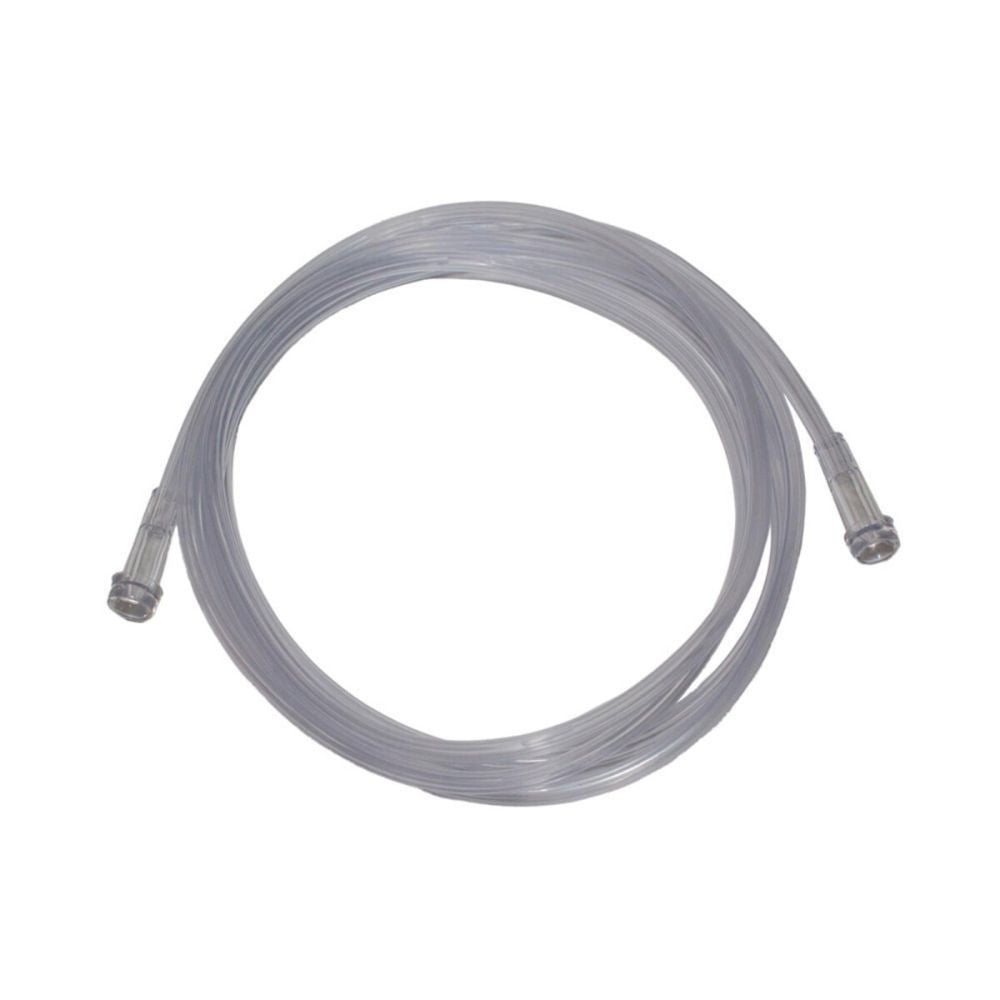 The Asid Bonz oxygen connection hose from Servoprax GmbH is a 213 cm long, coiled, transparent plastic hose with connectors at both ends, ideal for the transfer of liquids or air flows. Its kink-resistant design ensures durability and reliability in various applications. Package contains 1 piece.