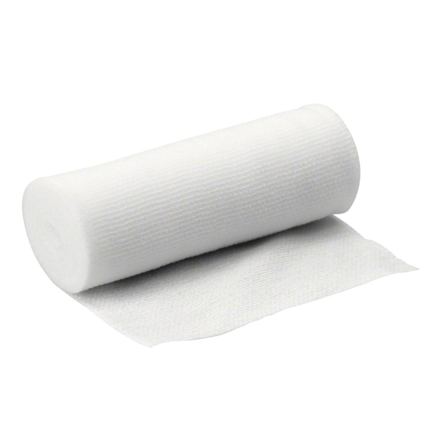 A white roll of fine-elastic fixation bandages B. Braun Askina® Elast, partially unrolled on a plain white background, ideal for fixing wound dressings, from B. Braun Deutschland GmbH & Co. KG.