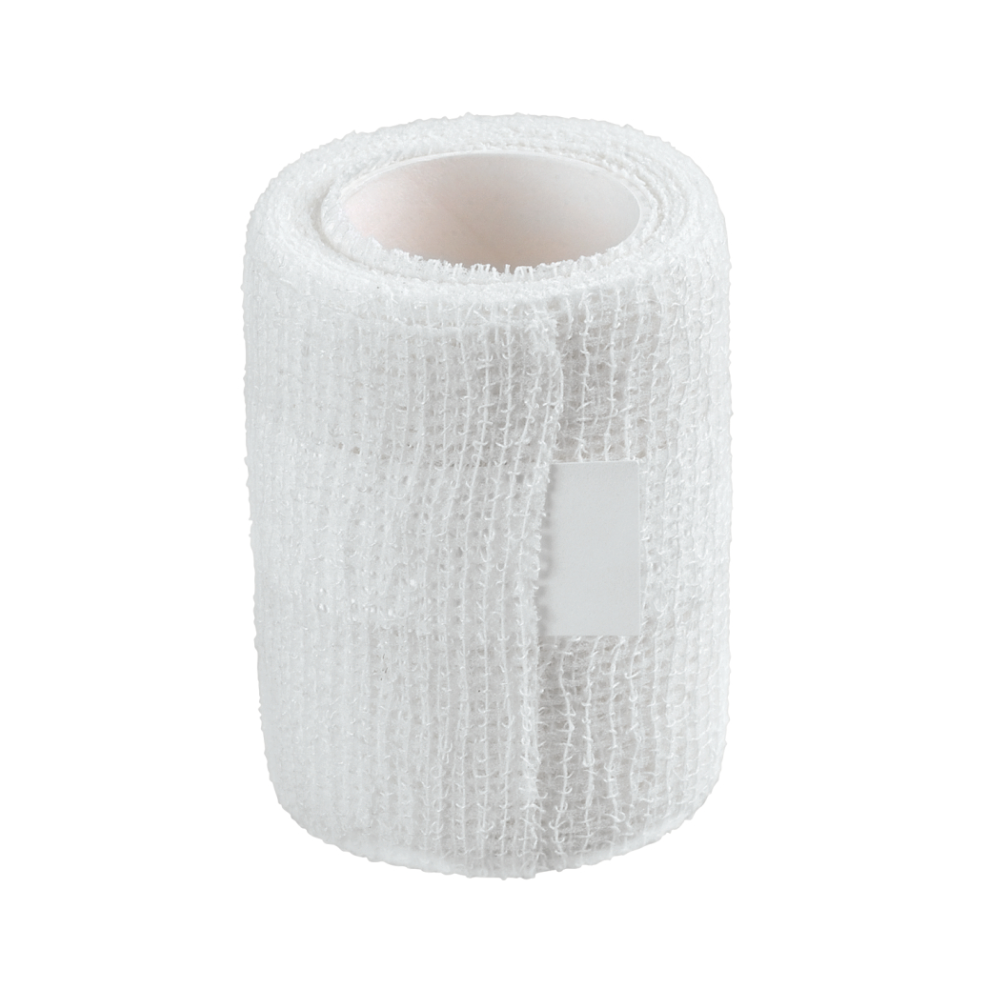 Tá ról B. Braun Askina® bandáiste ceangail comhleanúnach, bandáiste cadáis míochaine gan laitéis, a bhfuil cáil air as a chomhoiriúnacht den scoth le craiceann, ó B. Braun Deutschland GmbH & Co. KG, ina sheasamh go hingearach ar chúlra simplí bán. Tá banda struchtúrtha le limistéar beag greamaitheach atá le feiceáil gar do lár an ról 6 cm x 20 m.