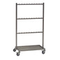 The Novocal stainless steel abdominal towel cart offers 3 crossbars with 10 hooks each, four wheels, and a stainless steel base tray - ideal for organization in hospital facilities or as a medical cart.