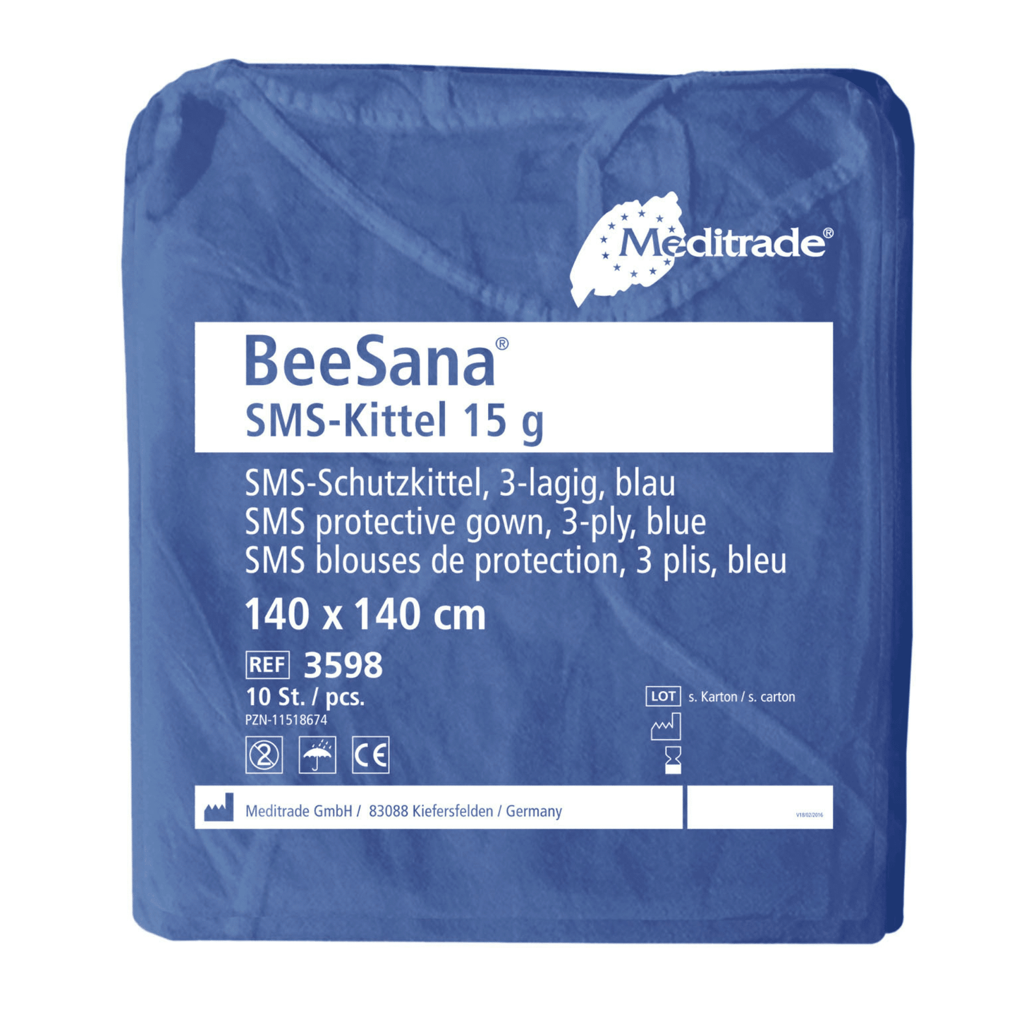 Pacáiste de 100 gúnaí Meditrade BeeSana® SMS 15g (Mír atá ag dul in éag) ó Meditrade GmbH, le haghaidh úsáid aonuaire. Eolas earra i nGearmáinis, Béarla & Fraincis.