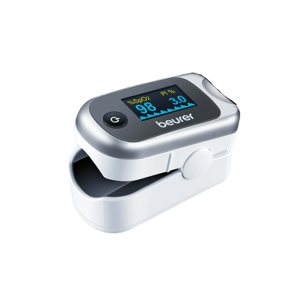 The discontinued item: Beurer Pulse Oximeter PO 40 (1 piece) from Beurer GmbH displays oxygen saturation (98%) and pulse rate (30 bpm) on a screen, ideal for reliably measuring oxygen saturation.