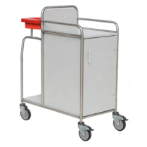 Tá fráma cruach dhosmálta táthaithe go hiomlán ag an Novocal Stationswagen, ceithre roth, caibinéad stórála bán, láimhseáil taobh, ráillí uachtaracha agus coimeádán dearg - foirfe do ospidéil a bhfuil réitigh iompair iontaofa agus sláinteachais ag teastáil uathu.