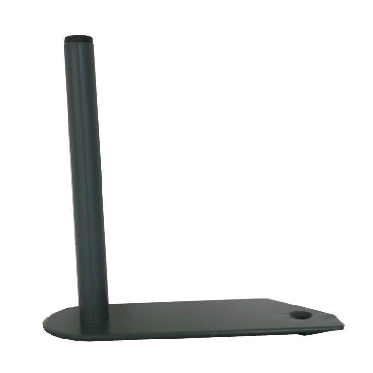 The Diversey Protect Trolley Roll Holder from Diversey Deutschland GmbH & Co. OHG is a black metal stand designed to hold wiping cloth rolls. It consists of a vertical cylindrical rod on a flat rectangular base with a circular indentation in one corner.