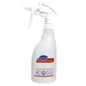 The white 500 ml trigger spray bottle "Sani 4 in 1 Plus" from Diversey Deutschland GmbH & Co. OHG with foam trigger, blue and red design, symbols for cleaning and disinfection, and is available as a refill bottle (1 piece).