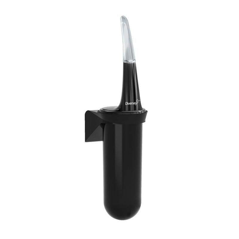 A black toilet brush holder with brush for wall mounting by Diversey Deutschland GmbH & Co. OHG, 1 piece.