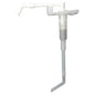 The Dr. Schumacher plastic pump from Dr. Schumacher GmbH is a white, robust dispenser pump with a long, angled hose and horizontal spout - ideal for dispensing liquids from large containers.